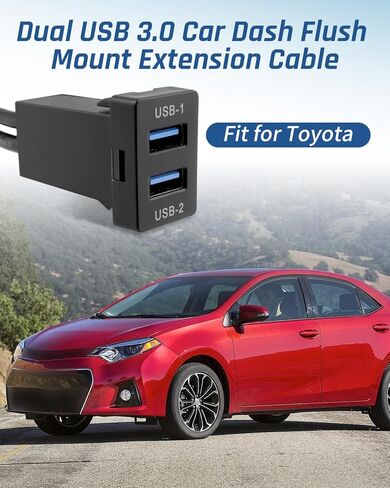 كابل تمديد USB 3.0 مزدوج للسيارة، الطول 3.3FT (1M) مناسب لسيارة Toyota، الحجم 1.3"x0.86"x2.15" (النوع A) in Kuwait