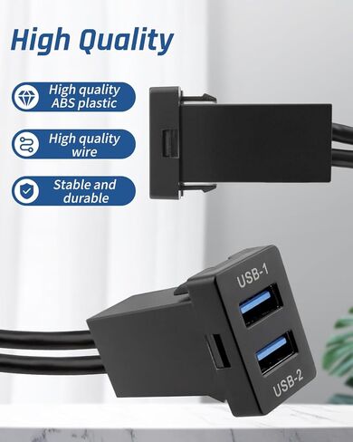 كابل تمديد USB 3.0 مزدوج للسيارة، الطول 3.3FT (1M) مناسب لسيارة Toyota، الحجم 1.3"x0.86"x2.15" (النوع A) in Kuwait