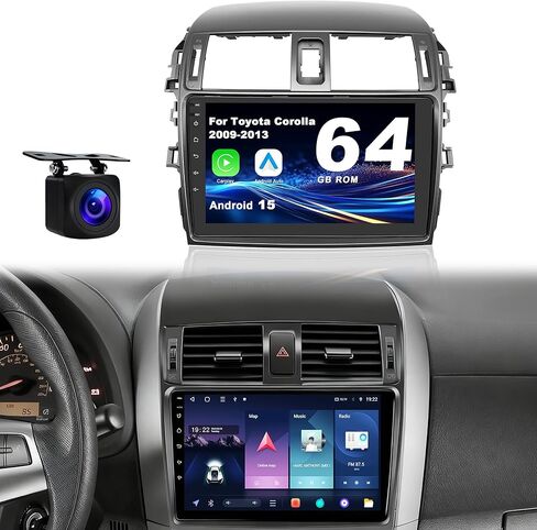 راديو السيارة Android 15 لسيارة Toyota Corolla 2009-2013: ترقية ستيريو السيارة CarPlay اللاسلكي وAndroid Auto مع WiFi 6، Bluetooth، نظام تحديد المواقع العالمي (GPS)، راديو FM، EQ، SWC، كاميرا احتياطية 1080P (بدون إطار) in Kuwait