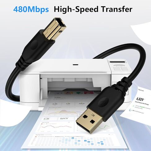 كابل طابعة USB A إلى USB B بطول 10 أقدام، 2 حزمة USB 2.0 نوع A ذكر إلى نوع B ذكر كابل ماسح ضوئي عالي السرعة سلك USB MIDI لكمبيوتر HP Canon Dell Epson Brother Lexmark Xerox Samsung DAC Piano Computer in Kuwait