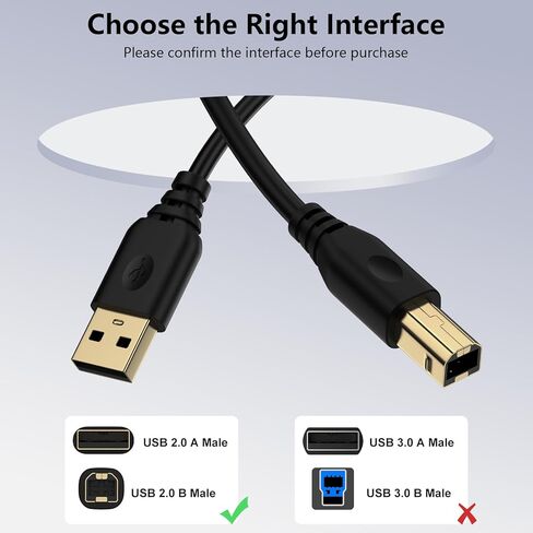 كابل طابعة USB A إلى USB B بطول 10 أقدام، 2 حزمة USB 2.0 نوع A ذكر إلى نوع B ذكر كابل ماسح ضوئي عالي السرعة سلك USB MIDI لكمبيوتر HP Canon Dell Epson Brother Lexmark Xerox Samsung DAC Piano Computer in Kuwait