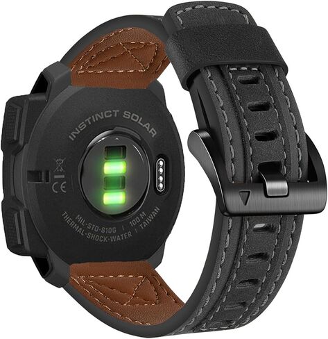 سوار جلدي متوافق مع GARMIN Instinct/Instinct 2 Solar/Instinct3 45 ملم، أحزمة ساعة من الجلد الطبيعي للرجال والنساء بني داكن in Kuwait