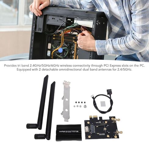 محول Yunseity M.2 NGFF إلى PCIe WiFi، بطاقة شبكة لاسلكية بنطاق 2.4 جيجا هرتز 5 جيجا هرتز 6 جيجا هرتز مع هوائيات مزدوجة 8dBi ومشتت حراري، لتطبيقات سطح المكتب اللاسلكية والبلوتوث in Kuwait