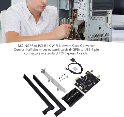 محول Yunseity M.2 NGFF إلى PCIe WiFi، بطاقة شبكة لاسلكية بنطاق 2.4 جيجا هرتز 5 جيجا هرتز 6 جيجا هرتز مع هوائيات مزدوجة 8dBi ومشتت حراري، لتطبيقات سطح المكتب اللاسلكية والبلوتوث in Kuwait