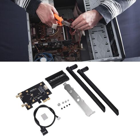 محول Yunseity M.2 NGFF إلى PCIe WiFi، بطاقة شبكة لاسلكية بنطاق 2.4 جيجا هرتز 5 جيجا هرتز 6 جيجا هرتز مع هوائيات مزدوجة 8dBi ومشتت حراري، لتطبيقات سطح المكتب اللاسلكية والبلوتوث in Kuwait