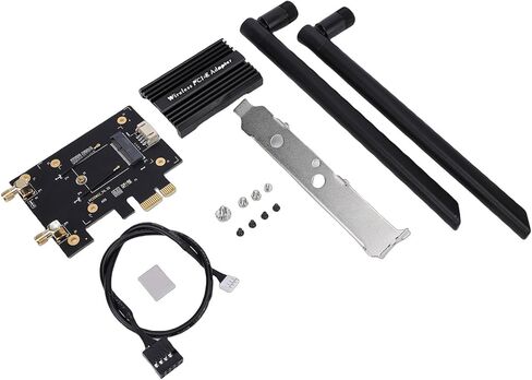 محول Yunseity M.2 NGFF إلى PCIe WiFi، بطاقة شبكة لاسلكية بنطاق 2.4 جيجا هرتز 5 جيجا هرتز 6 جيجا هرتز مع هوائيات مزدوجة 8dBi ومشتت حراري، لتطبيقات سطح المكتب اللاسلكية والبلوتوث in Kuwait