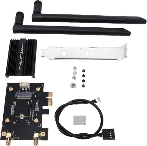 محول Yunseity M.2 NGFF إلى PCIe WiFi، بطاقة شبكة لاسلكية بنطاق 2.4 جيجا هرتز 5 جيجا هرتز 6 جيجا هرتز مع هوائيات مزدوجة 8dBi ومشتت حراري، لتطبيقات سطح المكتب اللاسلكية والبلوتوث in Kuwait