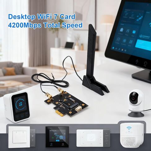 بطاقة شبكة Yunseity WiFi 7 PCIe، محول لاسلكي لسطح المكتب بسرعة 4200 ميجابت في الثانية مع هوائي 10DB وBT5.2، دعم 10 11، متوافق مع AX200 AX210 RTL8822 in Kuwait
