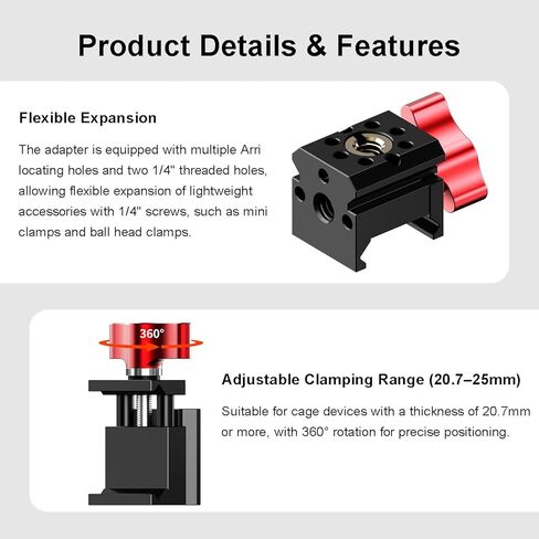 Universal NATO Rail Clamp Compatible with 3/8" & 1/4" Mounts, for Cage, Gimbal & Stabilizer Expansion (1/4" Threaded Hole Version) in Kuwait