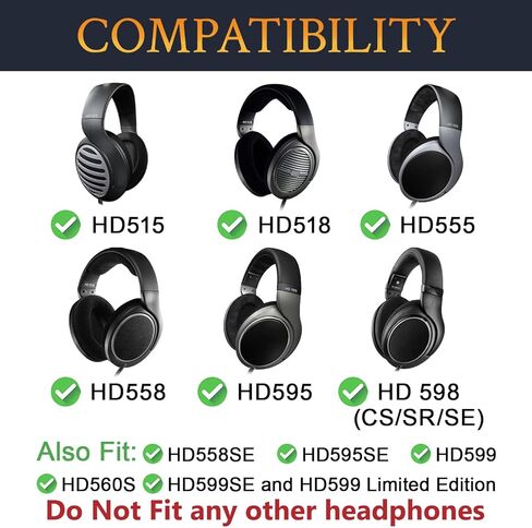 قطع غيار وسائد الأذن SOULWIT لسماعات Sennheiser HD515، HD518، HD555، HD560S، HD558/SE، HD595/SE، HD598/SE/CS/SR، HD599/SE/إصدار محدود، وسائد أذن مع إسفنج عالي الكثافة - أسود in Kuwait