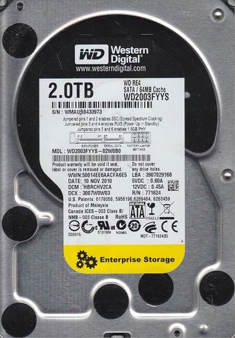 WD2003FYYS-02W0B0, DCM HBRCHV2CA, Western Digital 2TB SATA 3.5 Hard Drive in Kuwait