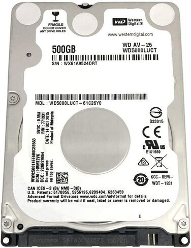 ويسترن ديجيتال WD5000LUCT AV 500 جيجا بايت 5400 دورة في الدقيقة 16 ميجابايت كاش (7 ملم) ساتا 3.0 جيجابت/ثانية محرك الأقراص الصلبة الداخلي للكمبيوتر الدفتري 2.5 بوصة (متجدد) in Kuwait