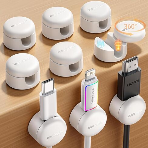 9-Pack Cable Clips [Upgraded],Rocoren Magnetic 360° Rotatable Cord Holder, Adhesive Cable Management Organizer,Wire Keeper for Nightstand Desk Car Phone Wall Home Office Accessories in Kuwait