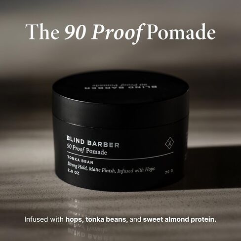 Blind Barber 90 Proof Hair Pomade for Men - Strong Hold, Natural Finish - Water-Based Pomade for Men with Hops & Tonka Bean - Free of Greasy Oils, Easy to Use Matte Pomade - (2.5 Oz) in Saudi Arabia