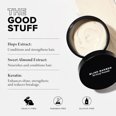 Blind Barber 90 Proof Hair Pomade for Men - Strong Hold, Natural Finish - Water-Based Pomade for Men with Hops & Tonka Bean - Free of Greasy Oils, Easy to Use Matte Pomade - (2.5 Oz) in Saudi Arabia