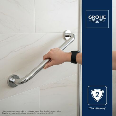 GROHE 40421001 Essentials قضيب إمساك معدني مقاس 12 بوصة للحمام والدش، ستارلايت كروم in Kuwait