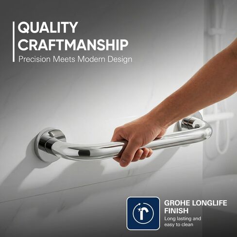 GROHE 40421001 Essentials قضيب إمساك معدني مقاس 12 بوصة للحمام والدش، ستارلايت كروم in Kuwait