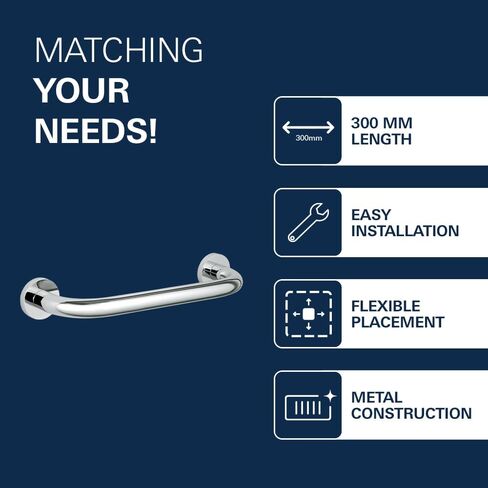 GROHE 40421001 Essentials قضيب إمساك معدني مقاس 12 بوصة للحمام والدش، ستارلايت كروم in Kuwait