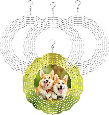 4 Pcs 8 Inch Sublimation Wind Spinner Blanks, 3D Aluminum Wind Powered Kinetic Sculpture, Spinner Suspension Trim for Yards & Gardens（Round） in Saudi Arabia