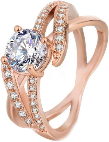 Cuteshop 18K Rose Gold CZ Crystal Round Simulated Diamond Engagement Ring Promise Rings for Women in Saudi Arabia