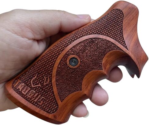 مقبض جديد من الخشب الصلب متوافق مع جهاز تتبع الإطار المضغوط Taurus/Judge 17 44 415 425 450 617 627 692 نسيج خشن ومدقق منقوش #TRACKER05، بني in Kuwait