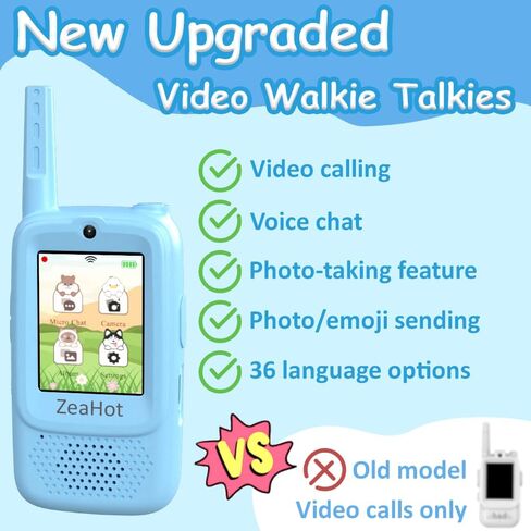 2026 Upgraded Kids Video Walkie Talkies 2 Pack, Rechargeable Long Range Walkie Talkies for Kids, Video Intercom with Voice-Changing, Photo Sharing, Voice Chat, Emoji Messaging Modes (Blue+Pink) in Kuwait