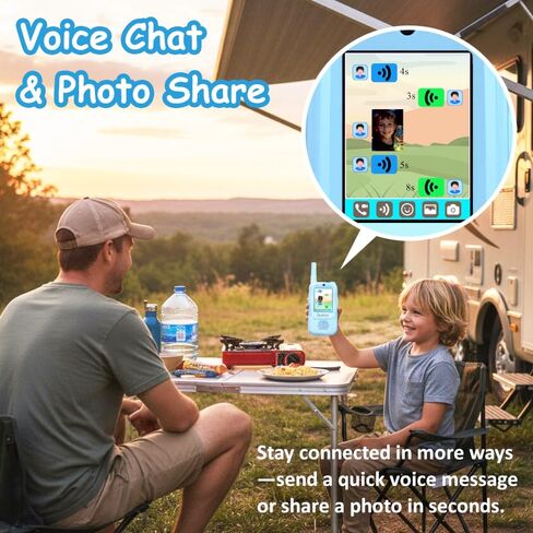 2026 Upgraded Kids Video Walkie Talkies 2 Pack, Rechargeable Long Range Walkie Talkies for Kids, Video Intercom with Voice-Changing, Photo Sharing, Voice Chat, Emoji Messaging Modes (Blue+Pink) in Kuwait
