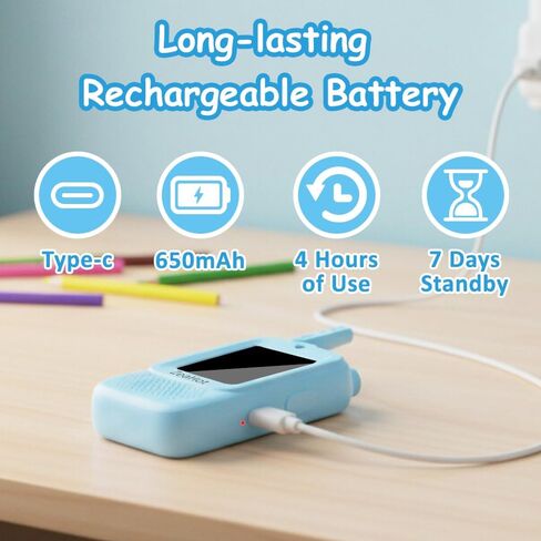 2026 Upgraded Kids Video Walkie Talkies 2 Pack, Rechargeable Long Range Walkie Talkies for Kids, Video Intercom with Voice-Changing, Photo Sharing, Voice Chat, Emoji Messaging Modes (Blue+Pink) in Kuwait