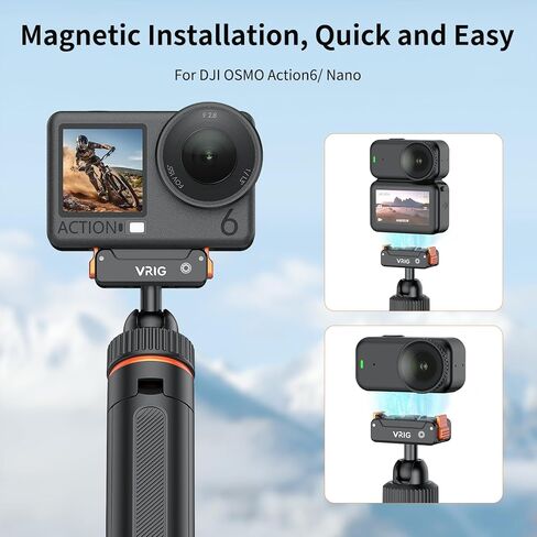 حامل ثلاثي القوائم VRIG OSMO Action6 مع محول مغناطيسي سريع التحرير، وقضيب تمديد صغير يدور 360 درجة ومقبض قطبي ممتد لملحقات DJI OSMO Action6 /OSMO NanoAccessories in Kuwait