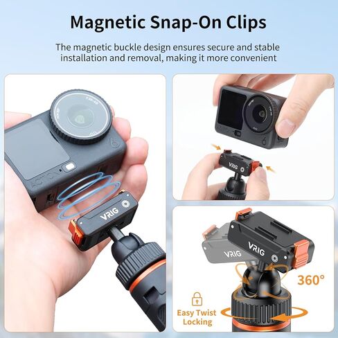 حامل ثلاثي القوائم VRIG OSMO Action6 مع محول مغناطيسي سريع التحرير، وقضيب تمديد صغير يدور 360 درجة ومقبض قطبي ممتد لملحقات DJI OSMO Action6 /OSMO NanoAccessories in Kuwait