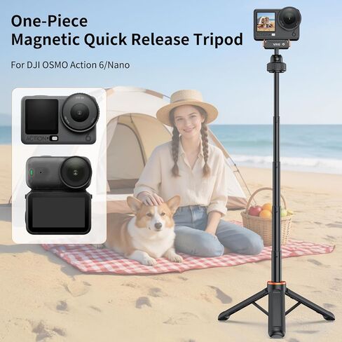 حامل ثلاثي القوائم VRIG OSMO Action6 مع محول مغناطيسي سريع التحرير، وقضيب تمديد صغير يدور 360 درجة ومقبض قطبي ممتد لملحقات DJI OSMO Action6 /OSMO NanoAccessories in Kuwait