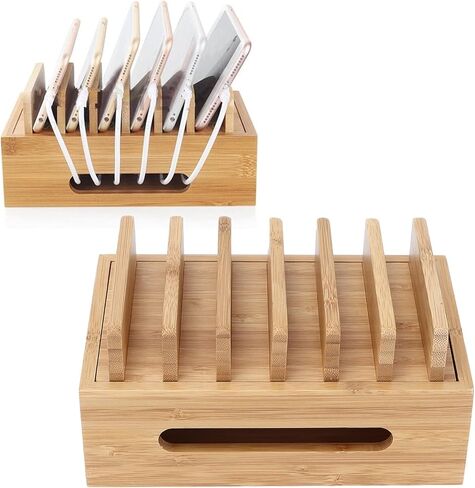Wooden Charging Station Organizer, Stylish Retro Adjustable Multiple Device Charging Station Rack with Cable Box Organizer for Laptop Tablets Pads Smartphones in Kuwait