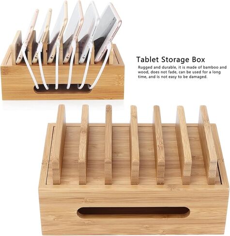 Wooden Charging Station Organizer, Stylish Retro Adjustable Multiple Device Charging Station Rack with Cable Box Organizer for Laptop Tablets Pads Smartphones in Kuwait