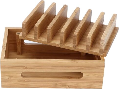 Wooden Charging Station Organizer, Stylish Retro Adjustable Multiple Device Charging Station Rack with Cable Box Organizer for Laptop Tablets Pads Smartphones in Kuwait