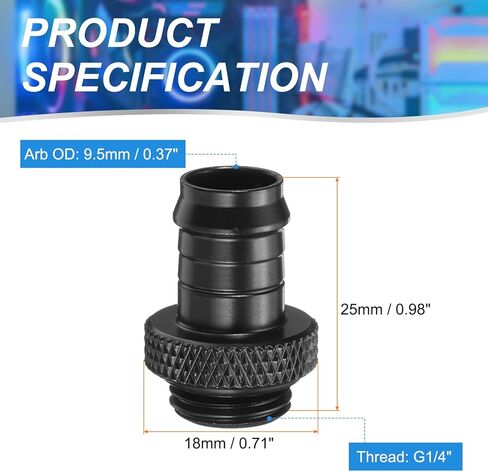 Generic 2pcs Water Cooling Barb Fitting G1/4" Thread 9.5mm OD PC Water Cooling System Soft Tube Connectors Hose Barb Fitting for PC Tube System, Black in Kuwait
