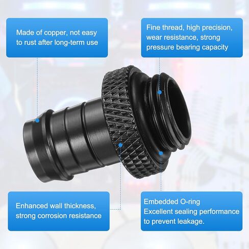 Generic 2pcs Water Cooling Barb Fitting G1/4" Thread 9.5mm OD PC Water Cooling System Soft Tube Connectors Hose Barb Fitting for PC Tube System, Black in Kuwait