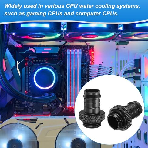 Generic 2pcs Water Cooling Barb Fitting G1/4" Thread 9.5mm OD PC Water Cooling System Soft Tube Connectors Hose Barb Fitting for PC Tube System, Black in Kuwait