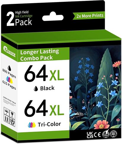 64XL Ink Cartridges High Yield Combo Pack (2-Pack, Black, Tri-Color) Replacement for HP 64XL Envy Photo 7858 7855 7155 6255 6252 6230 7120 7158 Envy 7255e 7955e 7958e Printer in Kuwait