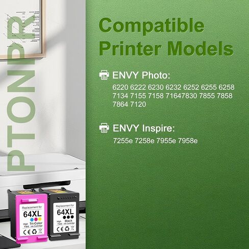 64XL Ink Cartridges High Yield Combo Pack (2-Pack, Black, Tri-Color) Replacement for HP 64XL Envy Photo 7858 7855 7155 6255 6252 6230 7120 7158 Envy 7255e 7955e 7958e Printer in Kuwait
