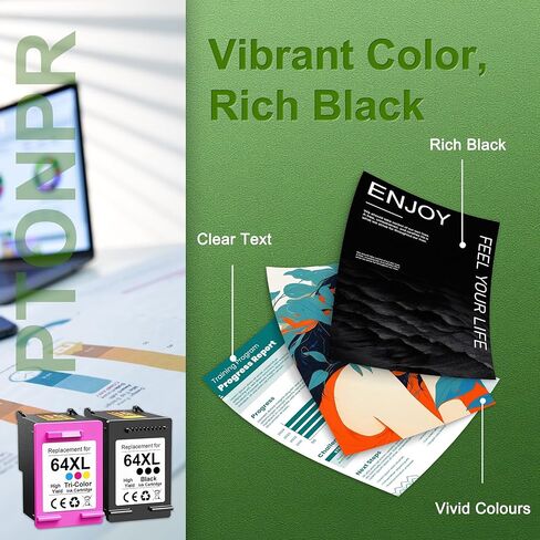 64XL Ink Cartridges High Yield Combo Pack (2-Pack, Black, Tri-Color) Replacement for HP 64XL Envy Photo 7858 7855 7155 6255 6252 6230 7120 7158 Envy 7255e 7955e 7958e Printer in Kuwait