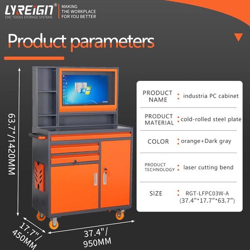 خزانة كمبيوتر صناعية، خزانة كمبيوتر LCD آمنة متنقلة مناسبة لمرآب ورشة عمل CNC، حاوية كمبيوتر صناعي للشاشات حتى 27 بوصة in Kuwait
