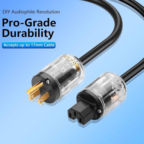 قابس طاقة CERRXIAN HiFi، 10A/250V 15A/125V NEMA 5-15P & IEC C15 مجموعة قابس طاقة الصوت وموصل DIY لسلك الطاقة الصوتي HiFi Audio Power Cable (P-029/C-029) in Kuwait
