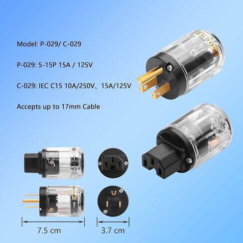 قابس طاقة CERRXIAN HiFi، 10A/250V 15A/125V NEMA 5-15P & IEC C15 مجموعة قابس طاقة الصوت وموصل DIY لسلك الطاقة الصوتي HiFi Audio Power Cable (P-029/C-029) in Kuwait