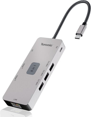 Turonic BYL-2401 Universal Docking Station 8-in-1 USB-C Hub with Dual HDMI 4K@60Hz, DP 1.2, 100W PD Charging, Gigabit Ethernet, 3 USB-A 5Gbps, Aluminum Housing in Kuwait