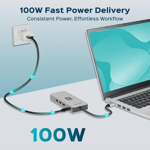 Turonic BYL-2401 Universal Docking Station 8-in-1 USB-C Hub with Dual HDMI 4K@60Hz, DP 1.2, 100W PD Charging, Gigabit Ethernet, 3 USB-A 5Gbps, Aluminum Housing in Kuwait