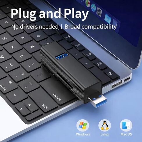 VIENON USB 3.0 Hub 6-in-1, Aluminum USB Adapter with Power Port, SD/TF Card Reader, USB Splitter Expander for Laptop, PC, Desktop, Car, Connect U Disk, Flash Drive, Mouse, Keyboard, HDD, SSD in Kuwait