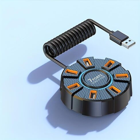 1 محور USB 2.0 عالي السرعة بـ 7 منافذ USB 2.0 مزود بمصباح LED وموزع توسيع متعدد المنافذ ومحول طاقة ومصدر طاقة خارجي لأجهزة الكمبيوتر المحمولة والأجهزة الطرفية للكمبيوتر، مناسب لأنظمة متعددة in Kuwait