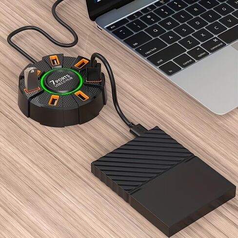 1 محور USB 2.0 عالي السرعة بـ 7 منافذ USB 2.0 مزود بمصباح LED وموزع توسيع متعدد المنافذ ومحول طاقة ومصدر طاقة خارجي لأجهزة الكمبيوتر المحمولة والأجهزة الطرفية للكمبيوتر، مناسب لأنظمة متعددة in Kuwait