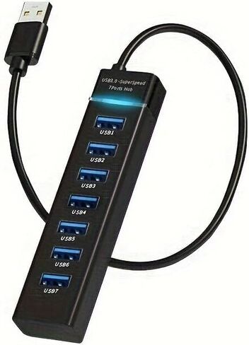 USB 3.0 SuperSpeed 7-Port Hub Adapter, Fast 5Gbps Data Transfer, Compatible with PC, Keyboard, and Mobile Devices in Kuwait