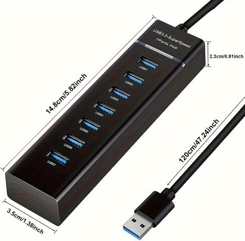 USB 3.0 SuperSpeed 7-Port Hub Adapter, Fast 5Gbps Data Transfer, Compatible with PC, Keyboard, and Mobile Devices in Kuwait